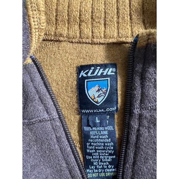 Kuhl Deer Valley Brown Fleece Full-Zip Jacket With Yellow Stripes Mens Size L Wa - Picture 9 of 12